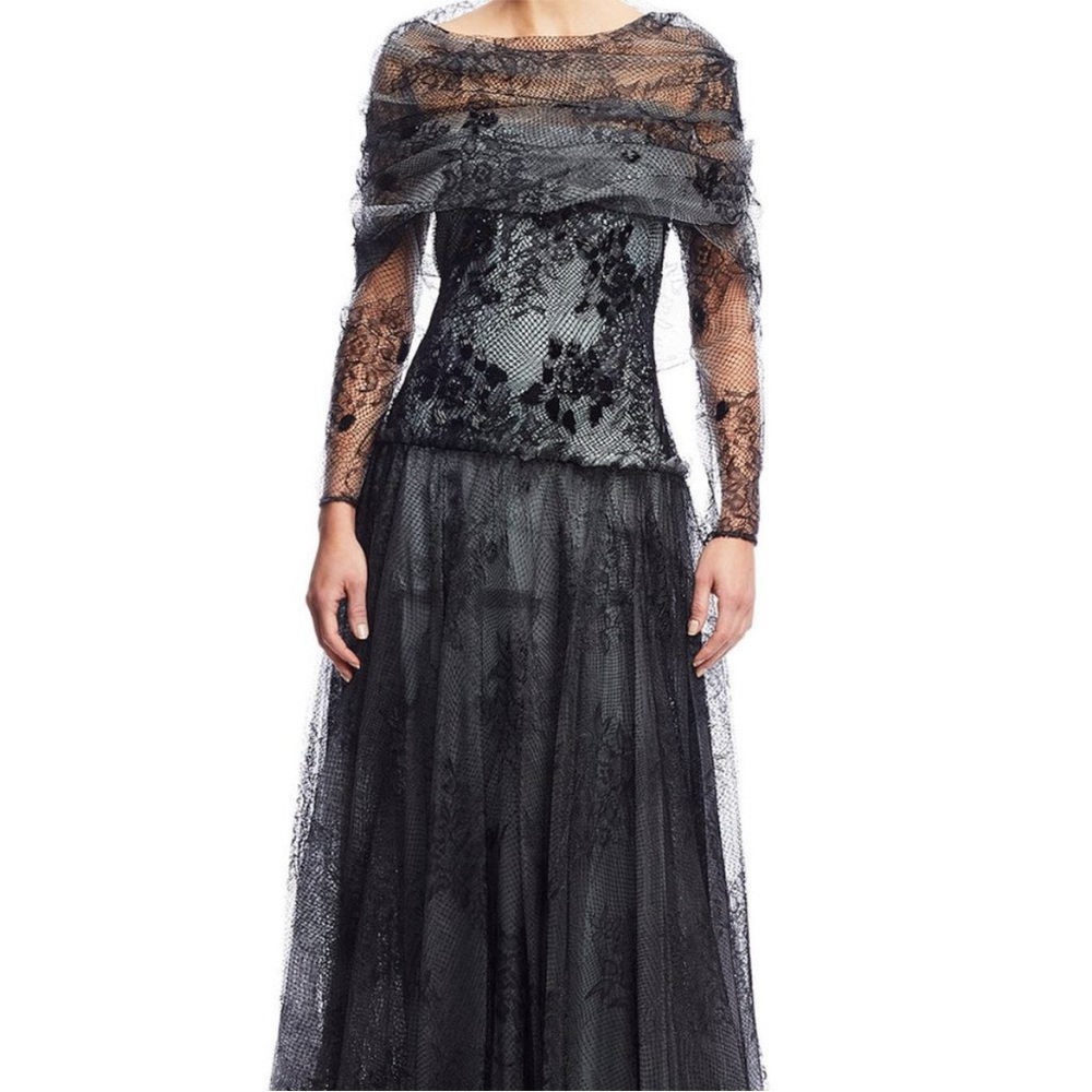 Tadashi Shoji Elegant Black Lace Long Sleeve Dress